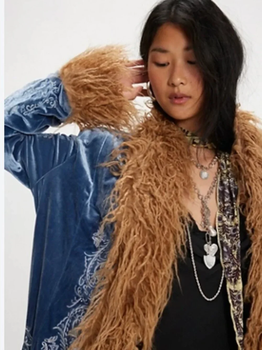 Free People Penny Lane Moon Glow Coat - Blue / Tan